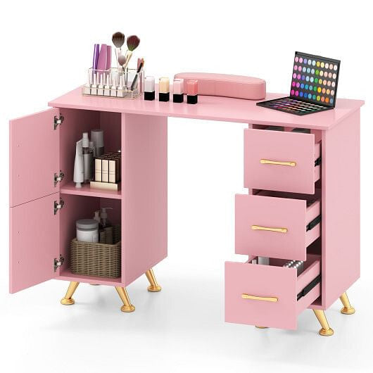 Wooden Manicure Table Nail Desk with Drawers Wrist Rest-Black