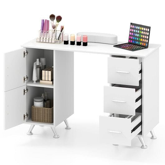 Wooden Manicure Table Nail Desk with Drawers Wrist Rest-Black