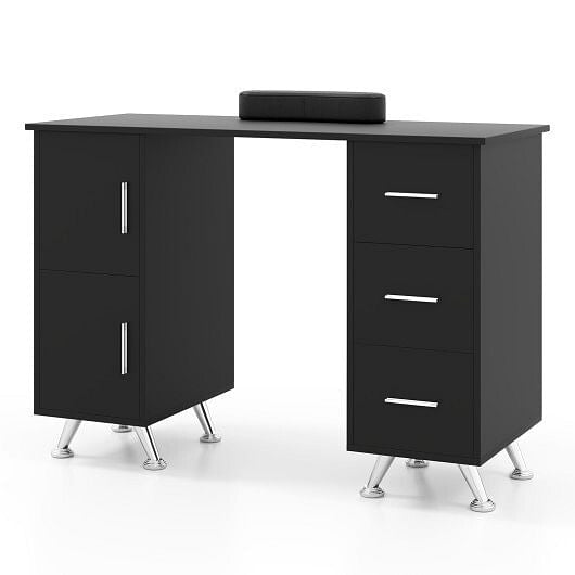Wooden Manicure Table Nail Desk with Drawers Wrist Rest-Black