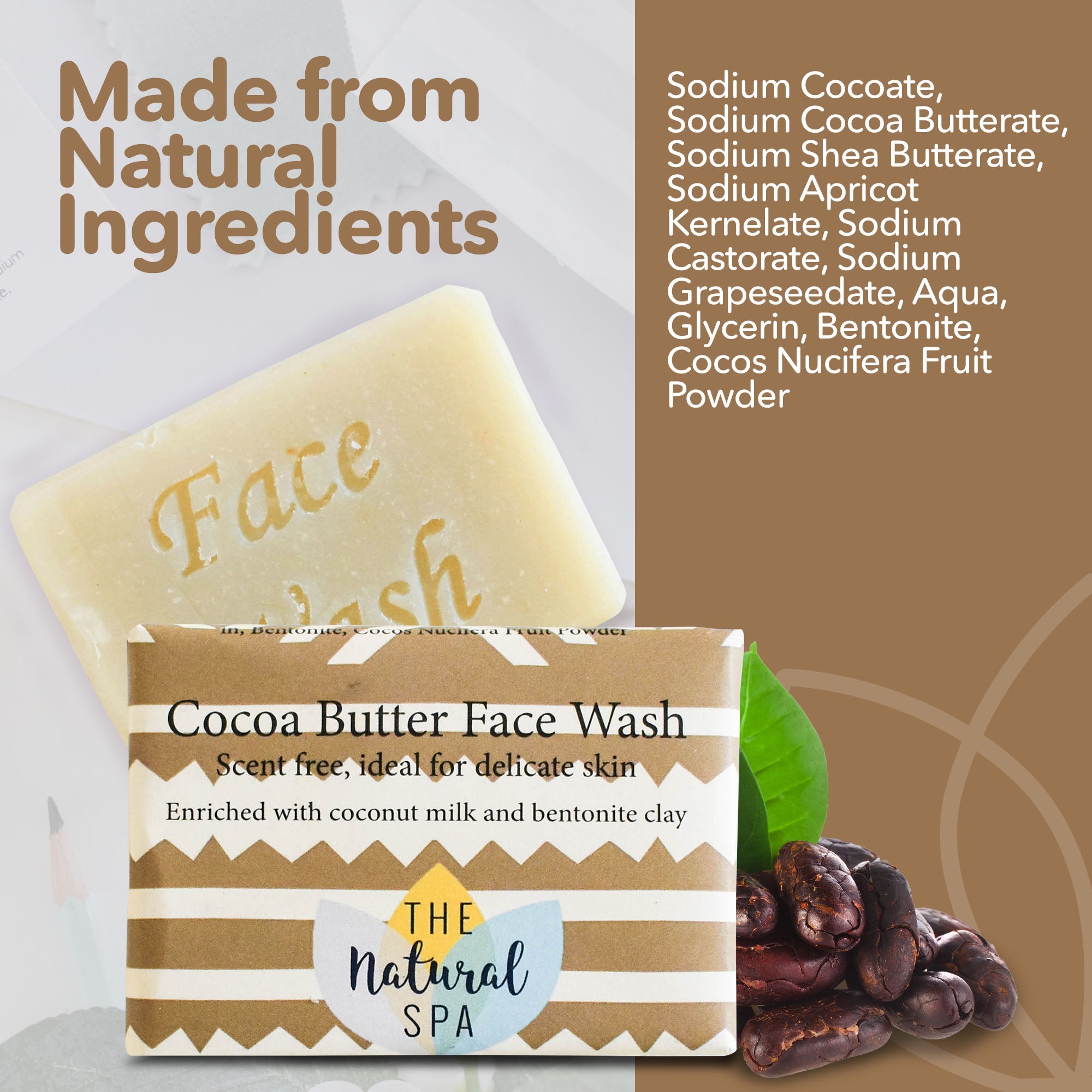 Cocoa Butter Face Wash Bar | Fragrance-Free Natural Facial Cleanser | Vegan, Plastic-Free Skincare for Sensitive Skin