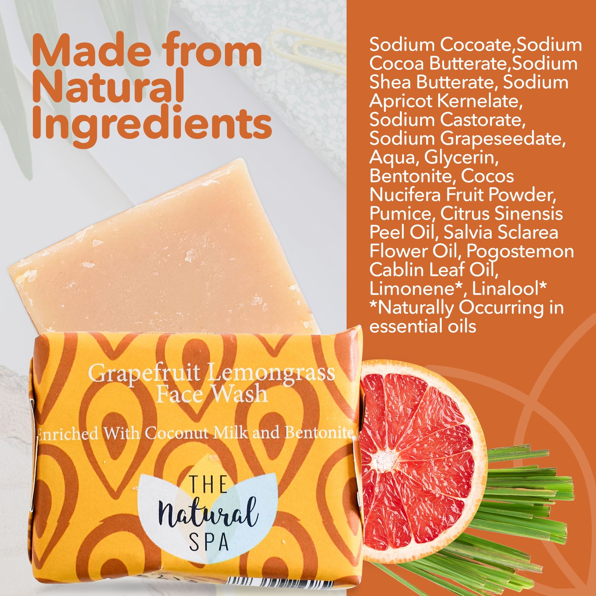 Grapefruit Lemongrass Face Wash Bar | Natural Facial Cleanser for Fresh, Glowing Skin | Vegan, Plastic-Free Skincare