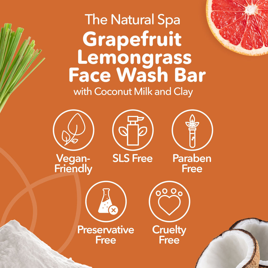 Grapefruit Lemongrass Face Wash Bar | Natural Facial Cleanser for Fresh, Glowing Skin | Vegan, Plastic-Free Skincare